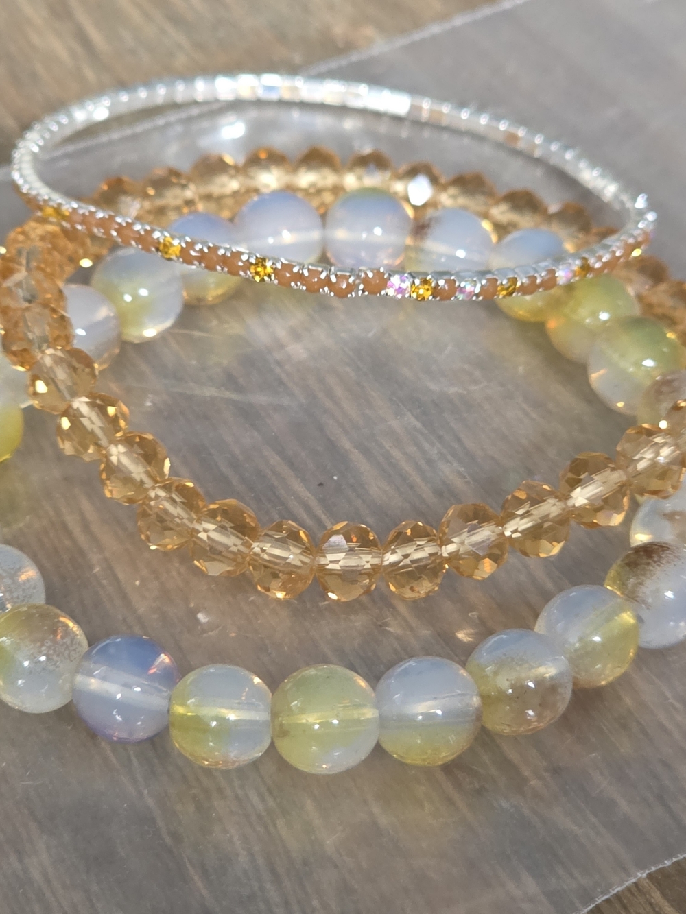Multi-Row Women’s Beaded Bracelet Set in Yellow and Gold